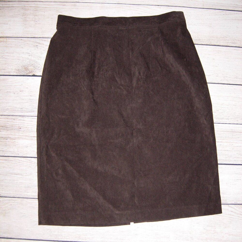 Karin Stevens Dark Brown Sueded Fabric Pencil Skirt 12